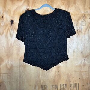 Papell Boutique Beaded Black Evening Blouse Sz XL